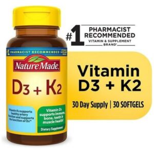 Nature Made Vitamin D3 K2, 5000 IU (125 mcg) Vitamin D (30 Softgels)